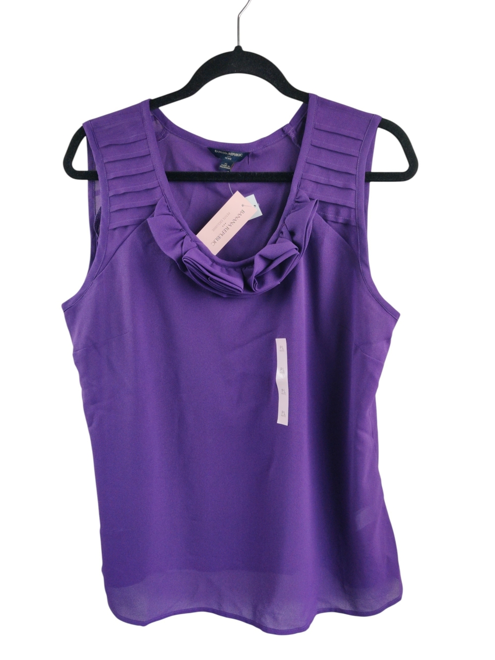 Banana Republic Purple Pleated-Shoulder Ruffle-Neck Camisole